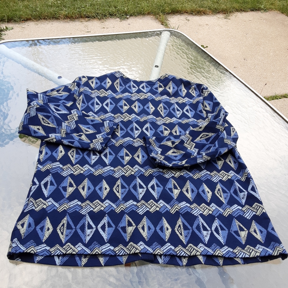 Studio Works 41 Women's Jacket Blouse Sz XL NWT 3/4 Sleeve Navy Blue Triangles